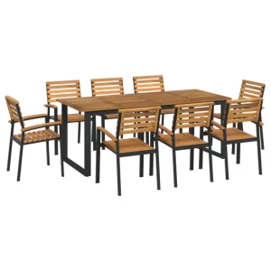 Juego de comedor de jardin 9 piezas madera maciza acacia y metálico - Incluye Mesa y Sillas