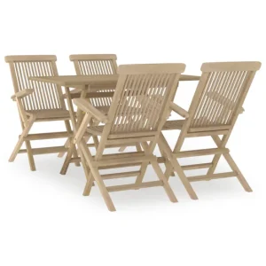 Juego de comedor de jardin 5 piezas madera maciza de teca con Cojines Prueba de Agua