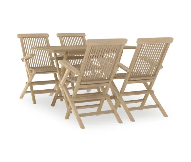 Juego de comedor de jardin 5 piezas madera maciza de teca con Cojines Prueba de Agua