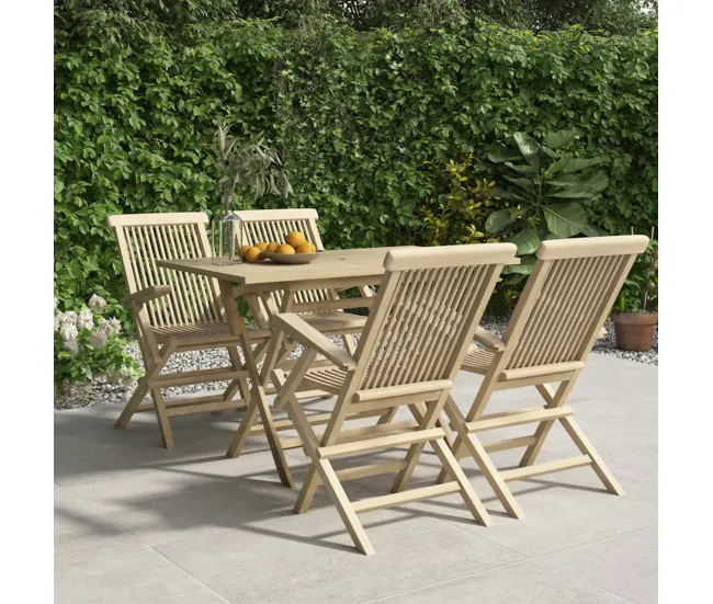 Juego de comedor de jardin 5 piezas madera maciza de teca con Cojines Prueba de Agua