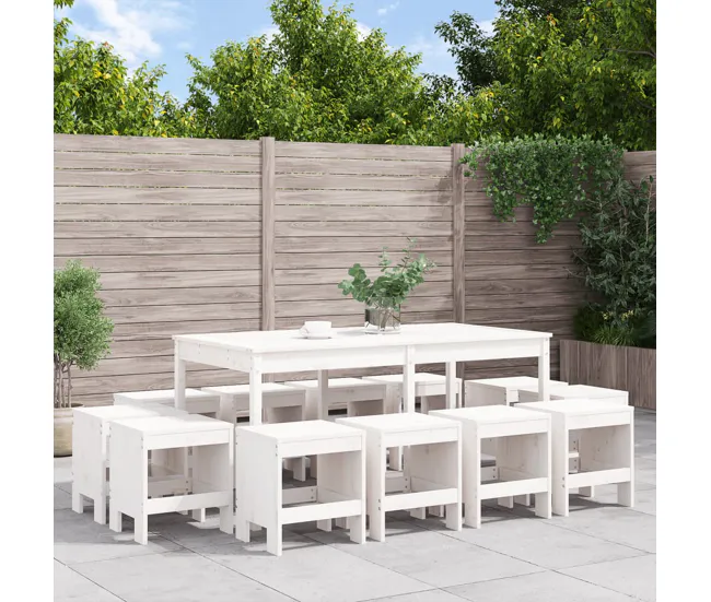 Juego de comedor de jardin 13 piezas madera maciza abeto Douglas con Cojines Prueba de Agua