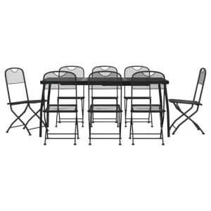 Juego de comedor de jardin 9 piezas malla metálica gris antracita Resistente la Intemperie