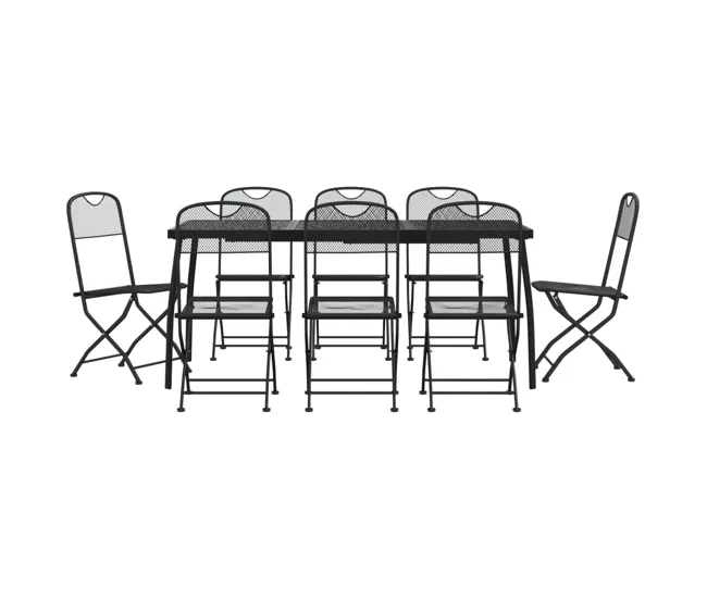 Juego de comedor de jardin 9 piezas malla metálica gris antracita Resistente la Intemperie