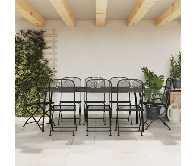Juego de comedor de jardin 9 piezas malla metálica gris antracita Resistente la Intemperie