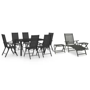Juego de comedor de jardin 10 piezas negro y gris antracita con Mesa de Centro