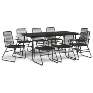 Juego de comedor de jardin 9 piezas ratán PVC negro con Sombrilla Incluida