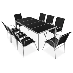 Juego de comedor de jardín 9 piezas de acero negro VidaXL | Incluye Mesa y 4 Sillas |