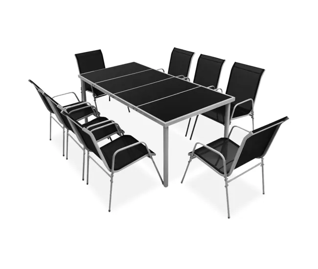 Juego de comedor de jardín 9 piezas de acero negro VidaXL | Incluye Mesa y 4 Sillas |