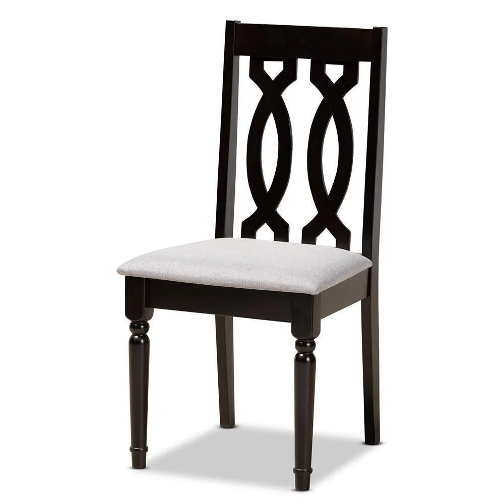 Juego de comedor Julie de 5 piezas, reciente y contemporáneo, tapizado en tela gris y madera con acabado marrón oscuro