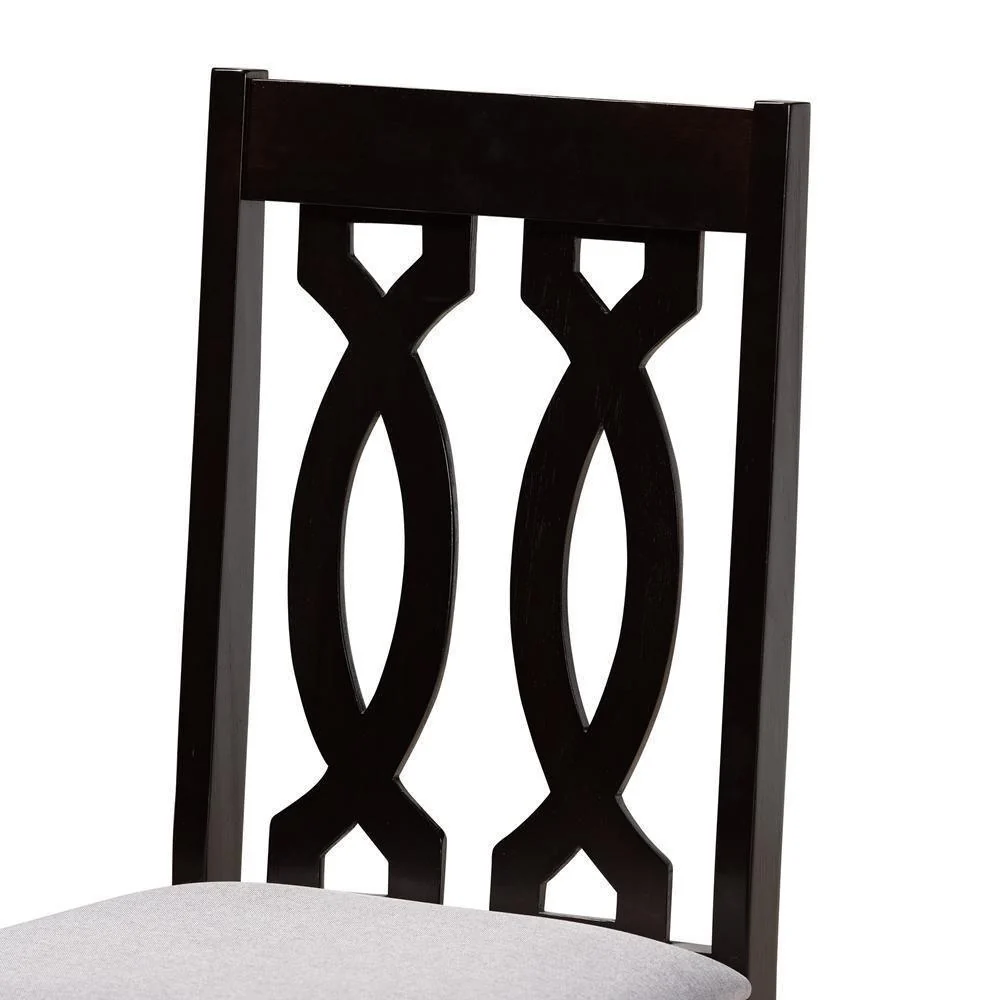 Juego de comedor Julie de 5 piezas, reciente y contemporáneo, tapizado en tela gris y madera con acabado marrón oscuro