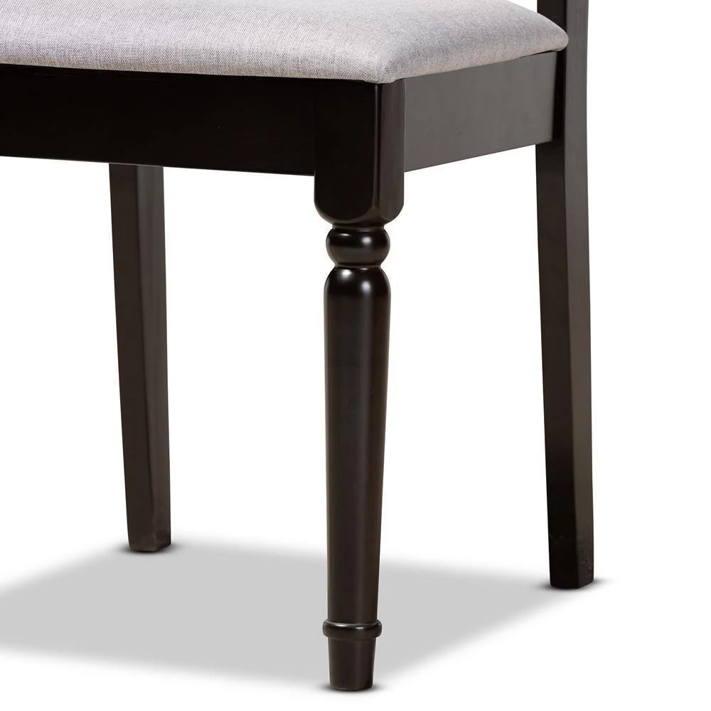 Juego de comedor Julie de 5 piezas, reciente y contemporáneo, tapizado en tela gris y madera con acabado marrón oscuro