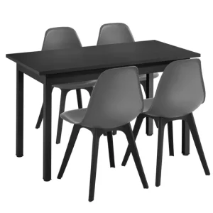 Juego de comedor Mesa + 4x sillas Horten acero MDF + plástico 120 x 60 x 75 - Negro y Gris | Incluye Mesa y 4 Sillas |