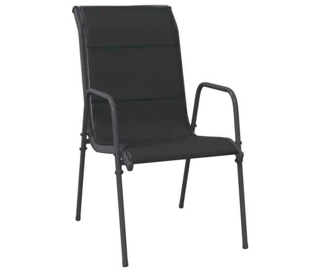 Juego de comedor para jardin 9 piezas acero y textilene negro - Incluye Mesa y Sillas