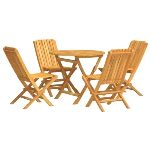 Juego de comedor para jardin 5 piezas madera maciza de teca sin reposabrazos circular en Ratán Sintético