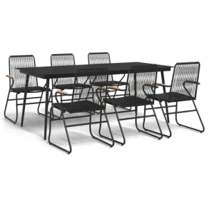 Juego de comedor para jardin 7 piezas ratán PVC negro en Color Café y Beige
