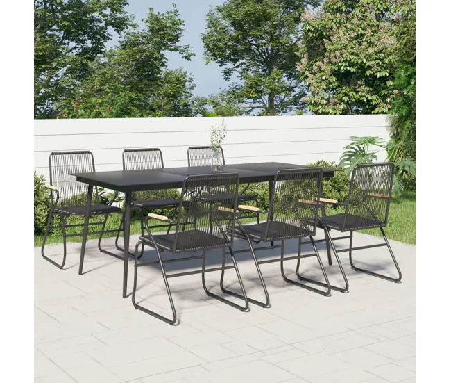 Juego de comedor para jardin 7 piezas ratán PVC negro en Color Café y Beige