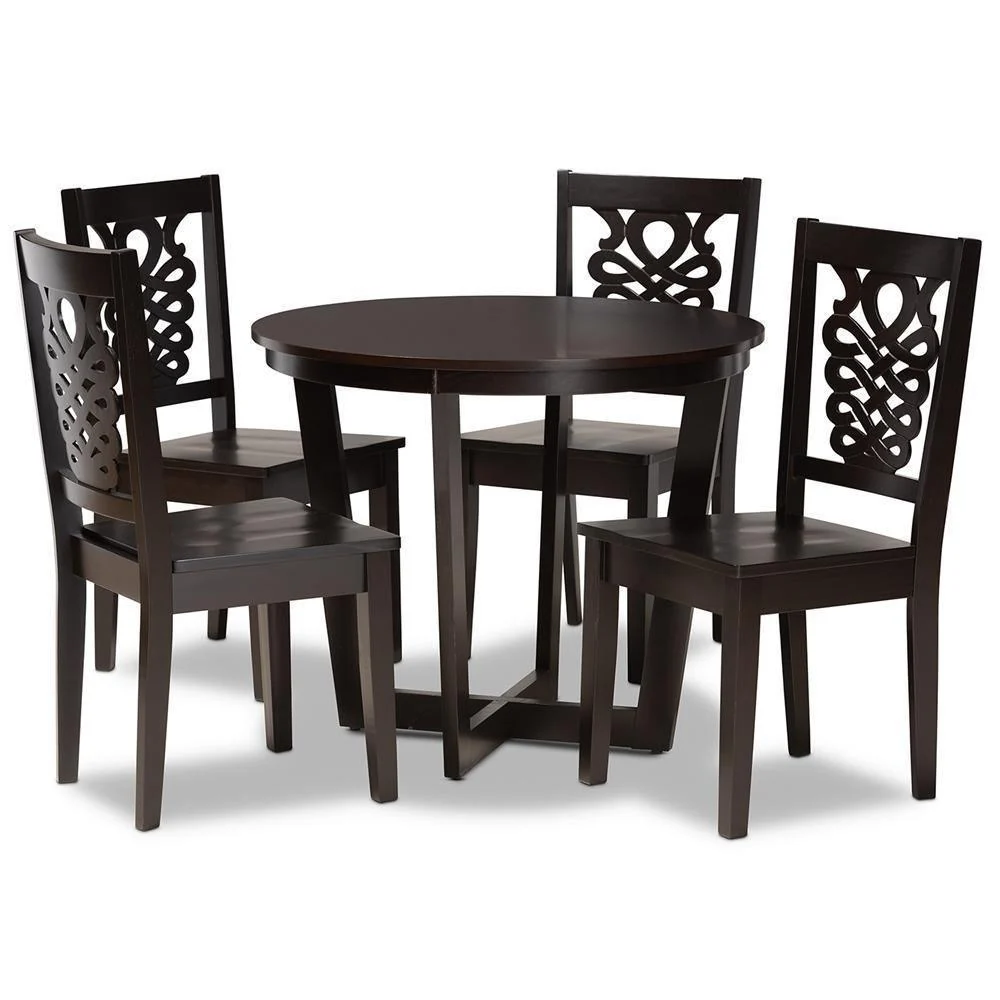 Juego de comedor de 5 piezas de madera con acabado marrón sombrío de transición moderno y contemporáneo de Salida
