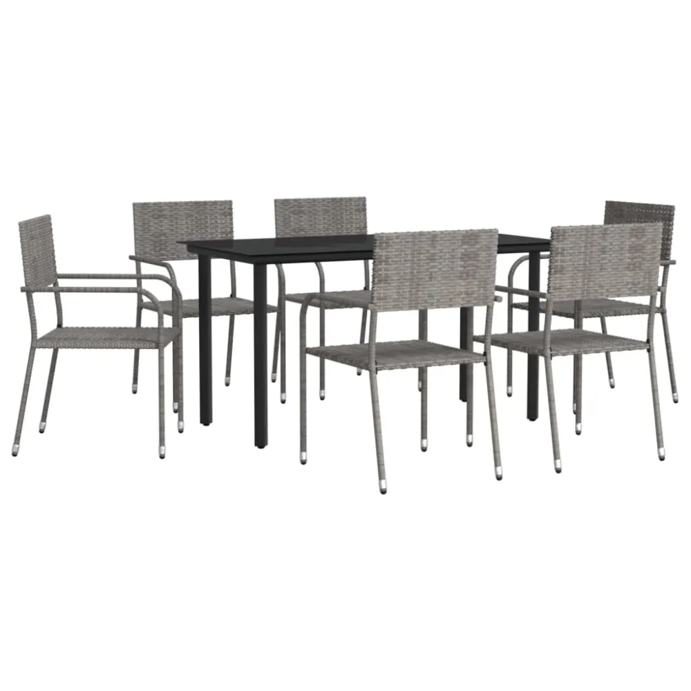 Juego de Comedor vidaXL juego de comedor jardín 7 pzas ratán sintético acero gris negro