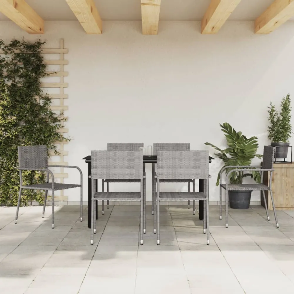 Juego de Comedor vidaXL juego de comedor jardín 7 pzas ratán sintético acero gris negro