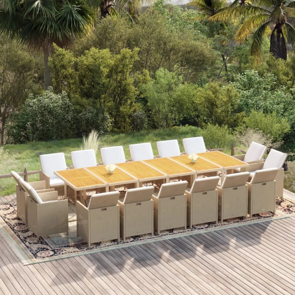 Juego de Comedor vidaXL juego comedor jardín 17 pzas con cojines ratán sintético crema