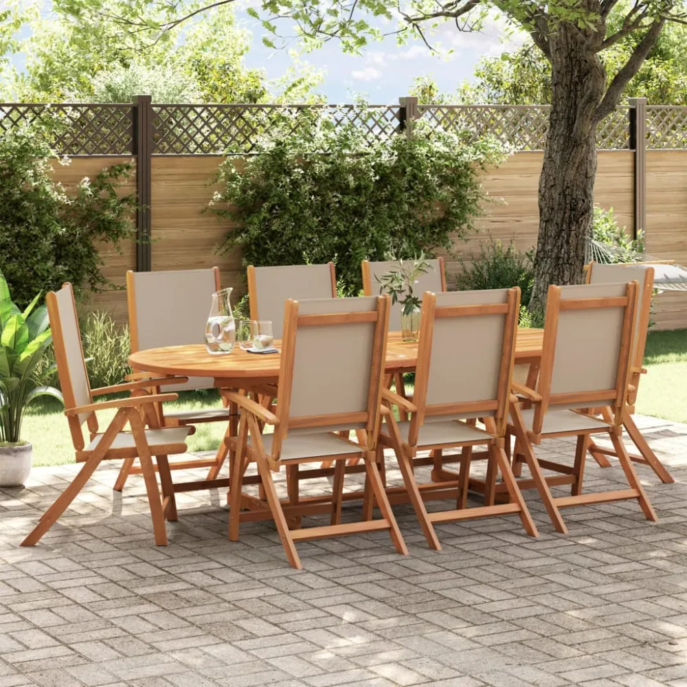 Juego de Comedor vidaXL juego comedor de jardín 9 pzas madera maciza acacia y textileno