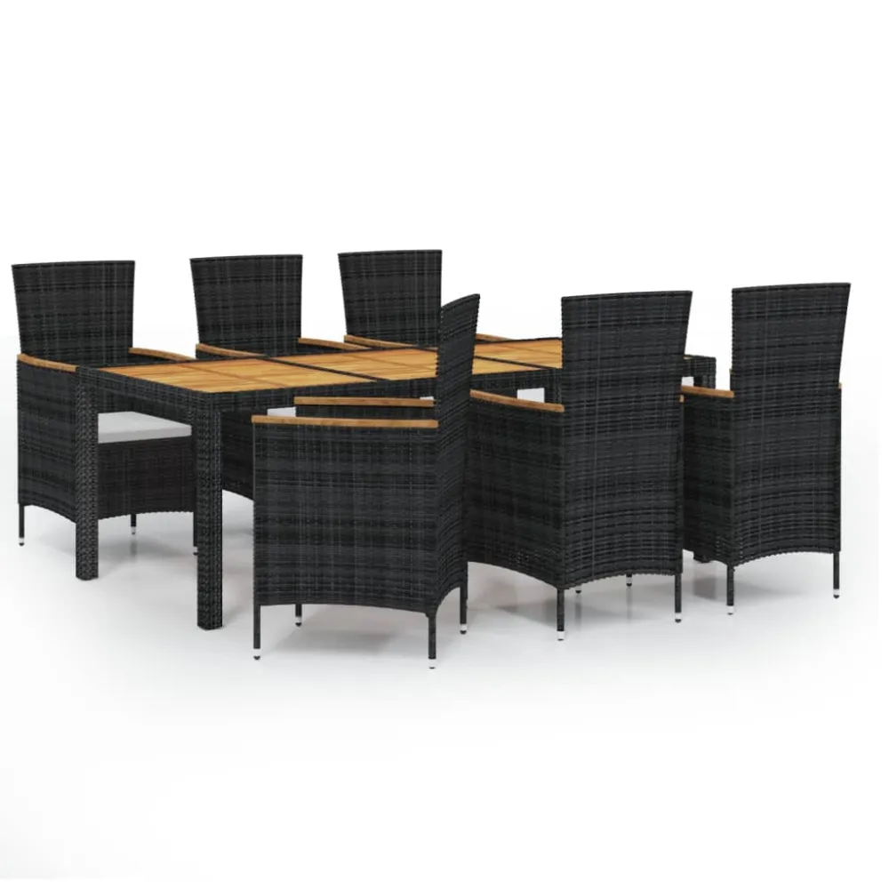 Juego de Comedor vidaXL juego de comedor de jardín 7 piezas ratán sintético negro