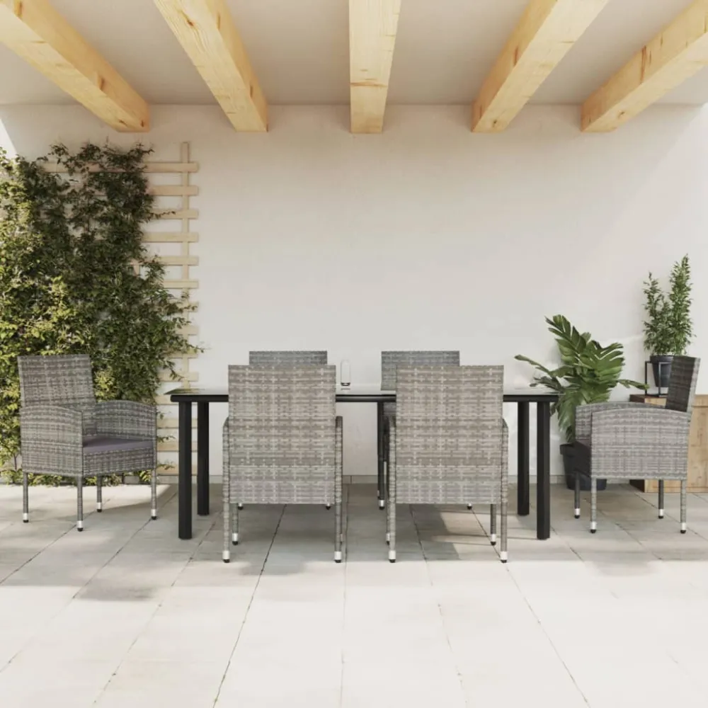 Juego de Comedor vidaXL juego de comedor jardín 7 pzas ratán sintético acero gris negro