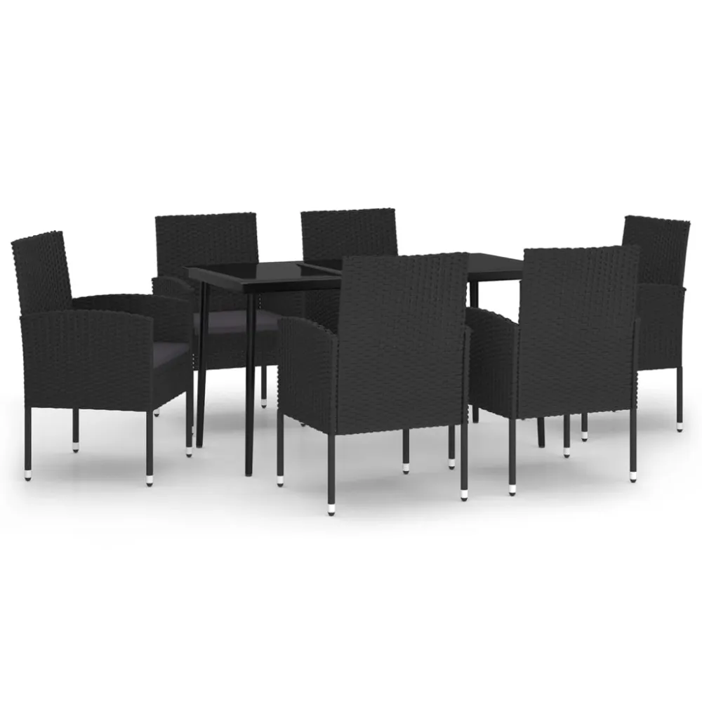 Juego de Comedor vidaXL juego de comedor para jardín 7 piezas negro