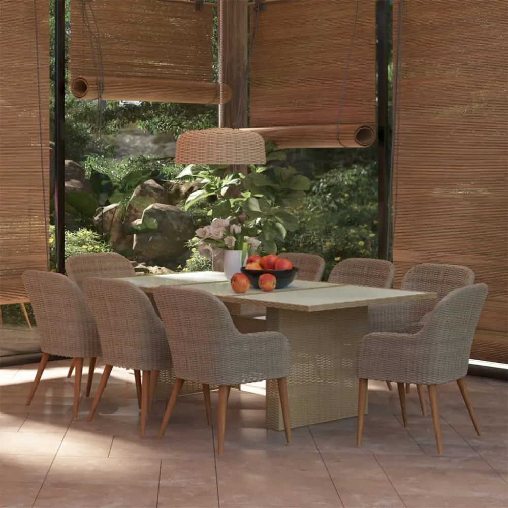 Juego de Comedor vidaXL juego de comedor para jardín 9 piezas ratán sintético marrón