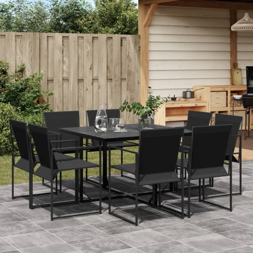 Juego de Comedor vidaXL juego de comedor para jardín 9 piezas textilene negro