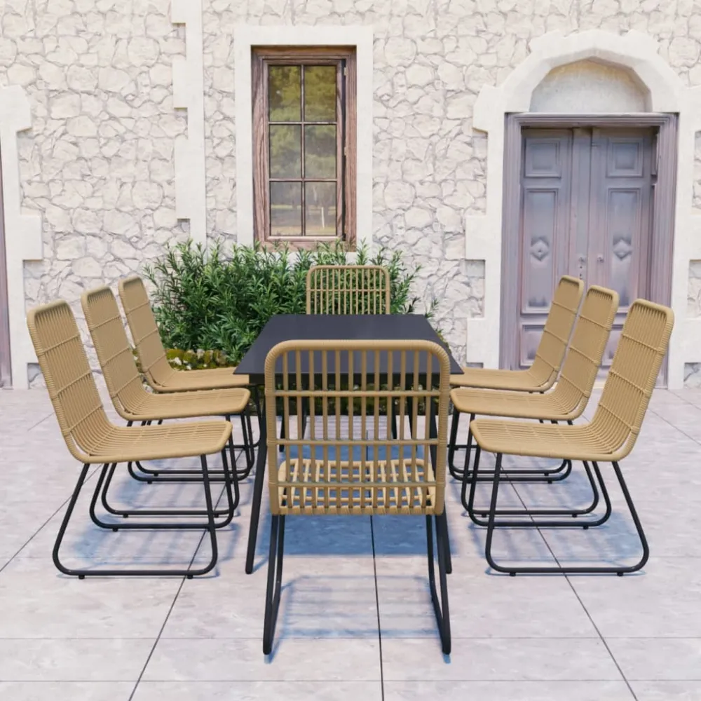 Juego de Comedor vidaXL juego de comedor para jardín 9 piezas ratán sintético y vidrio