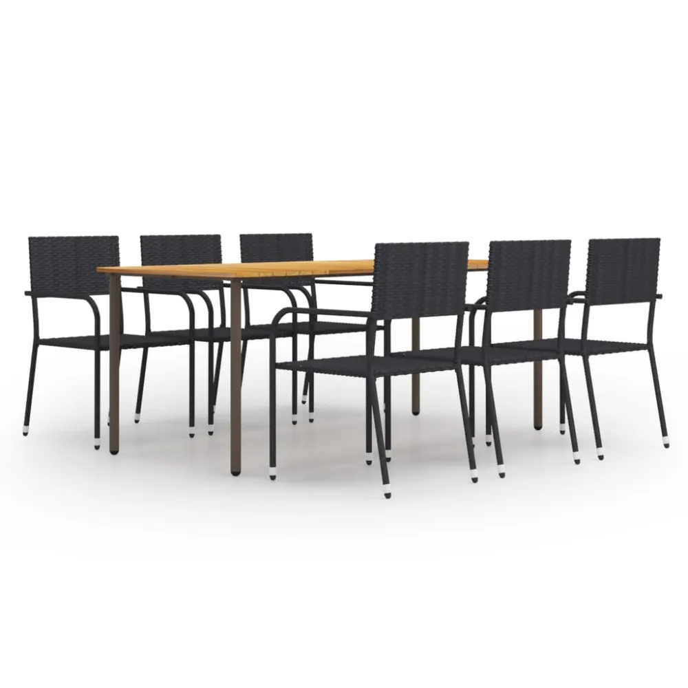 Juego de Comedor vidaXL set de muebles de comedor de jardín 7 piezas ratán pe negro