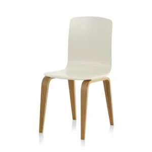 Juego de cuatro sillas de madera contrachapada de roble blanco Material de Aluminio y Tela