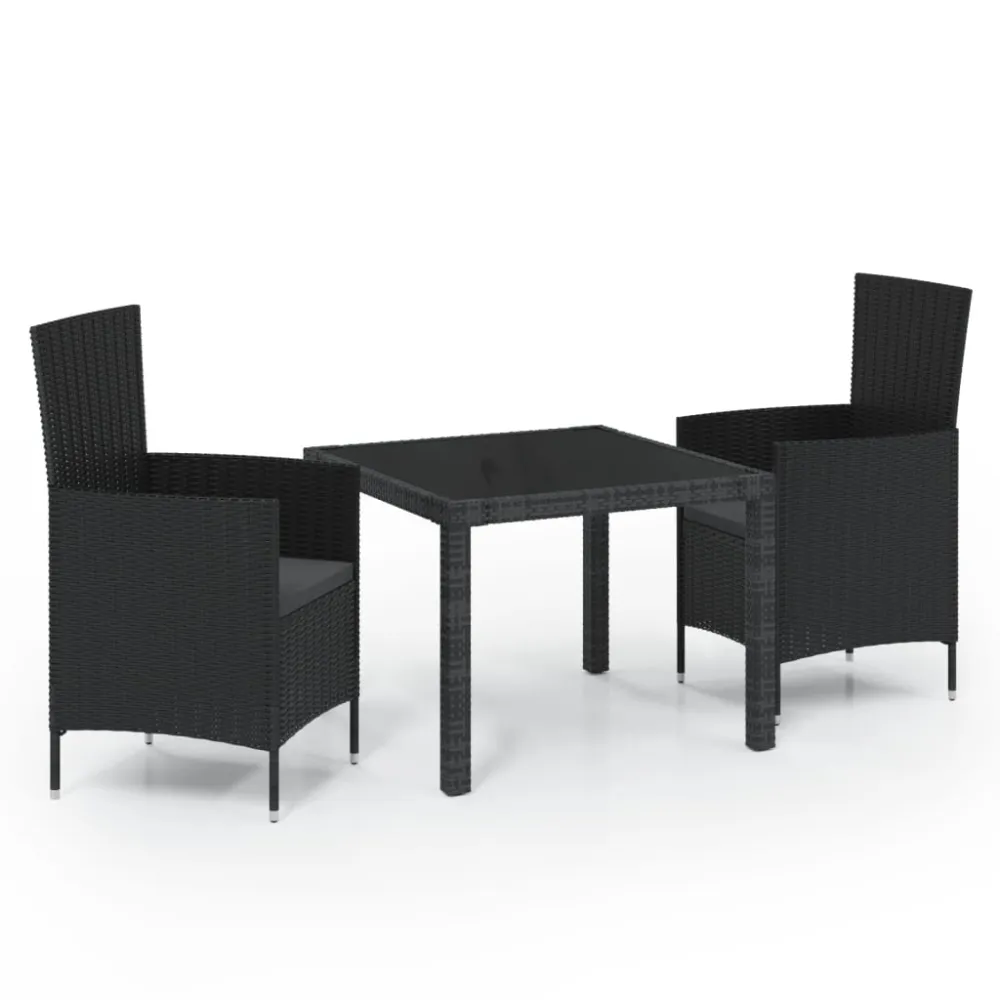 Juego de Exterior Resistentes la Intemperie vidaXL juego de comedor de jardín 3 pzas con cojines ratán pe negro