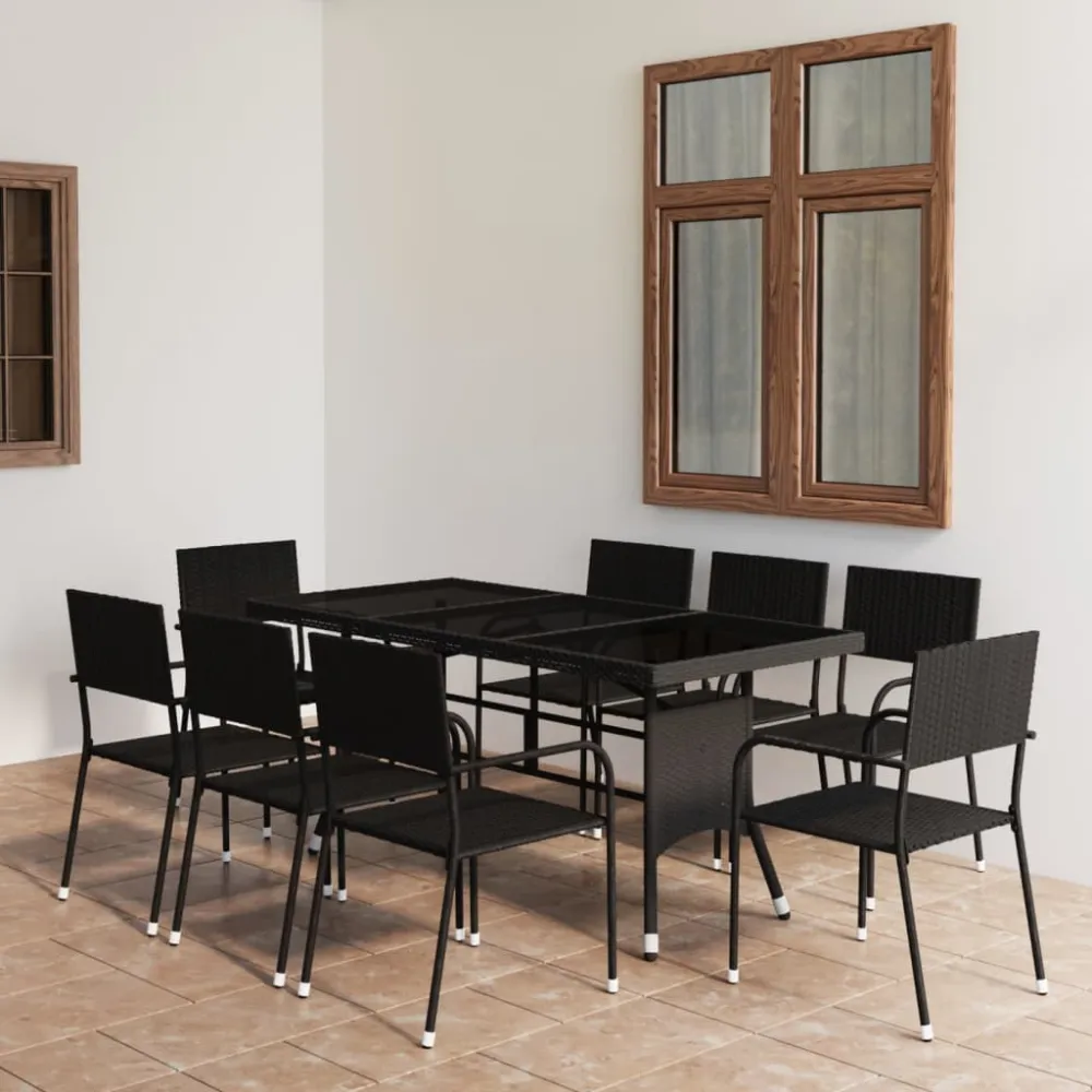 Juego de Exterior Resistentes la Intemperie vidaXL juego de comedor para jardín 9 piezas ratán sintético negro