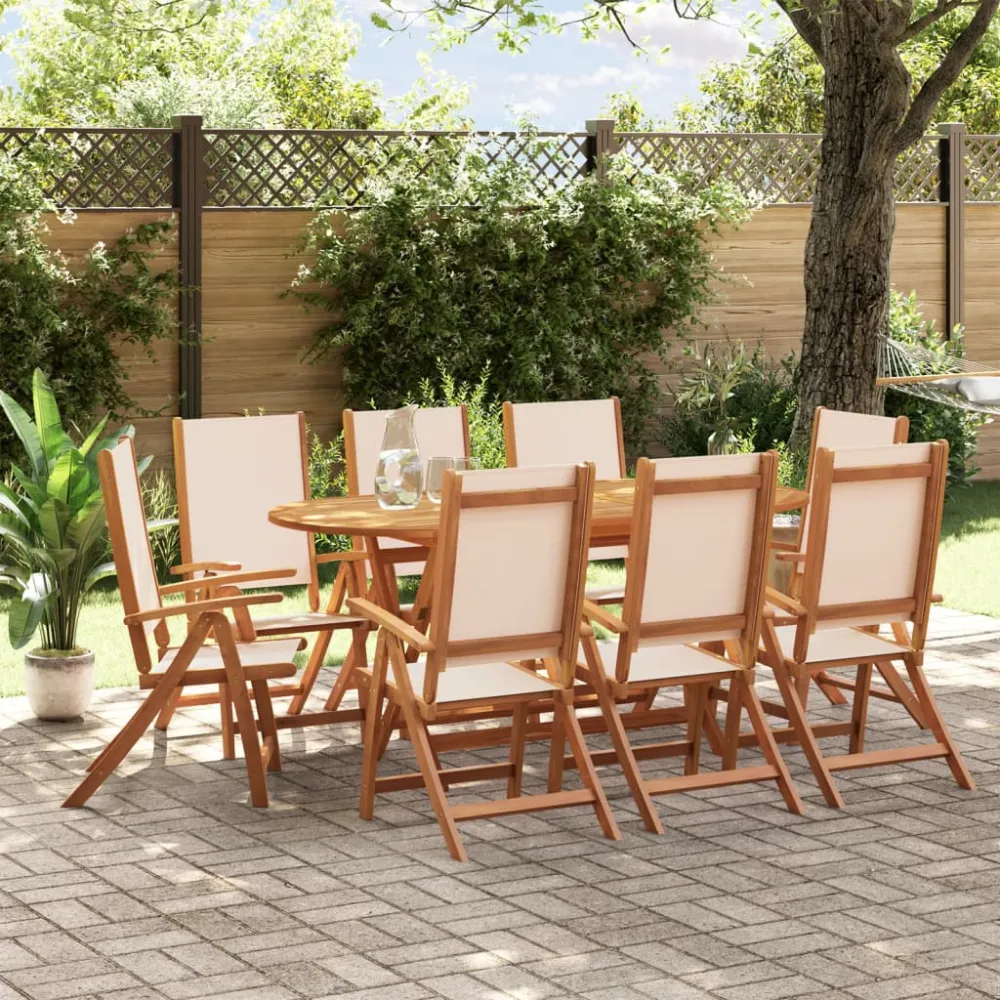 Juego de Exterior Resistentes la Intemperie vidaXL juego comedor de jardín 9 pzas madera maciza acacia y textileno