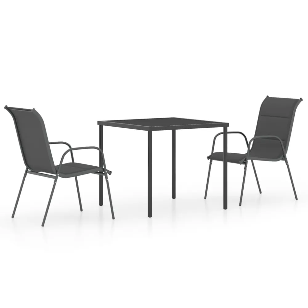 Juego de Lounge vidaXL juego de comedor de jardín 3 piezas acero gris antracita