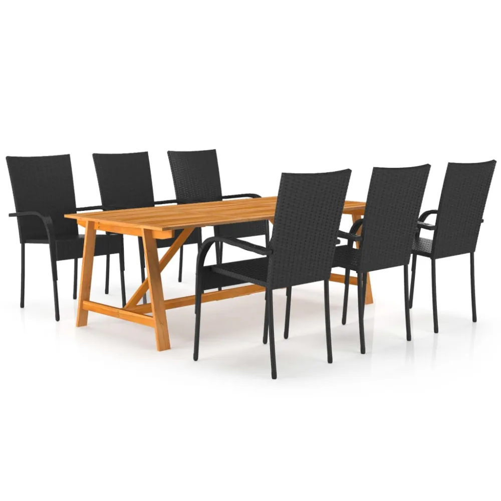 Juego de Lounge vidaXL juego de comedor para jardín 7 piezas negro