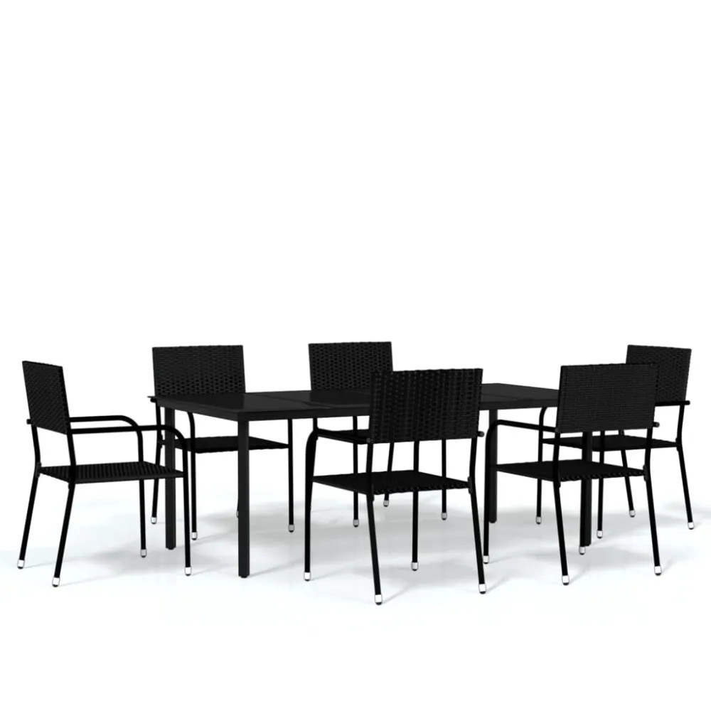 Juego de Lounge vidaXL juego de comedor para jardín 7 piezas negro