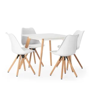 Juego de mesa 80x80 cm y 4 sillas de comedor Jeff color Blanco Resistente la Intemperie