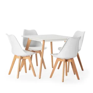 Juego de mesa 80x80 cm y 4 sillas de comedor Klara color Gris en Color Café y Beige