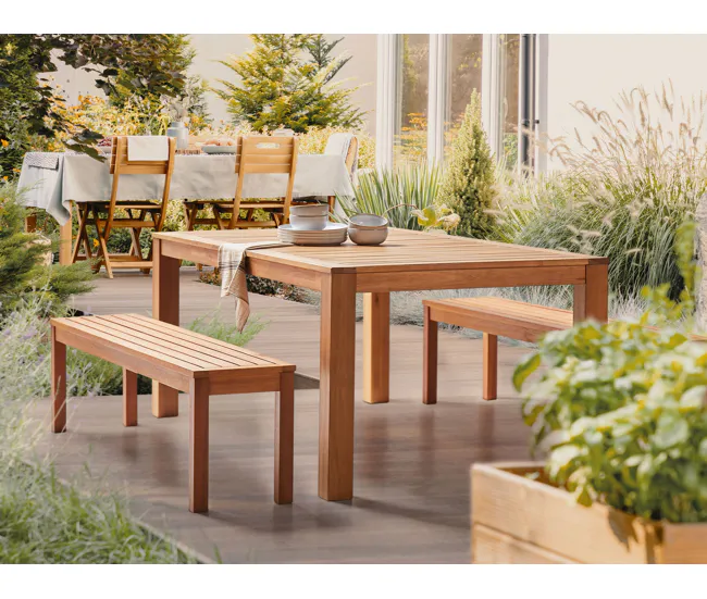 Mesa de comedor de madera de eucalipto clara 190 x 105 cm MONSANO | Incluye Mesa y 4 Sillas |