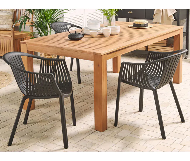 Mesa de comedor de madera de eucalipto clara 190 x 105 cm MONSANO | Incluye Mesa y 4 Sillas |