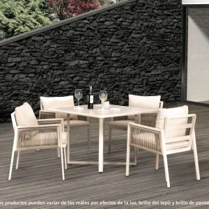 Mesa Comedor Outdoor Alin Cuadrada + 4 Sillas con Mesa de Centro