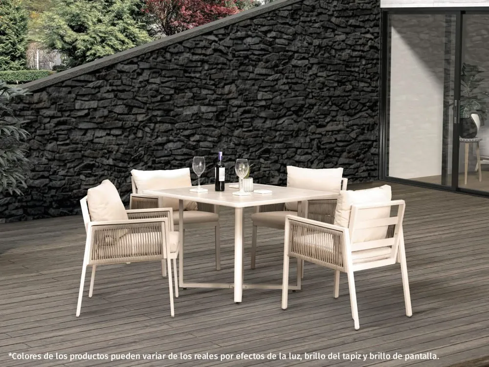 Mesa Comedor Outdoor Alin Cuadrada + 4 Sillas con Mesa de Centro