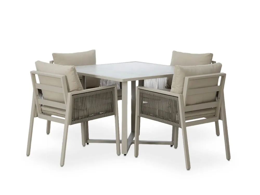 Mesa Comedor Outdoor Alin Cuadrada + 4 Sillas con Mesa de Centro