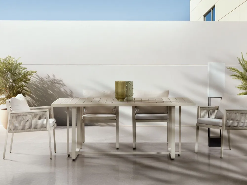 Mesa Comedor Outdoor Alin Rectangular + 6 Sillas | Material Resistente los Rayos UV
