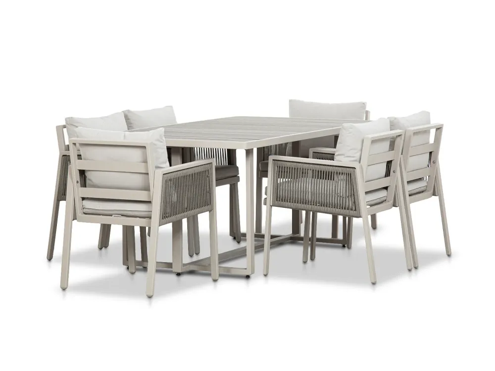 Mesa Comedor Outdoor Alin Rectangular + 6 Sillas | Material Resistente los Rayos UV