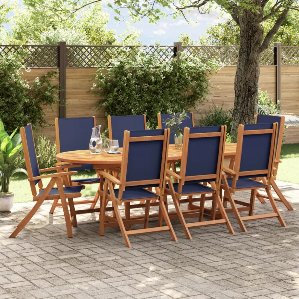 Set Completo de Jardín con vidaXL juego comedor de jardín 9 pzas madera maciza acacia y textileno