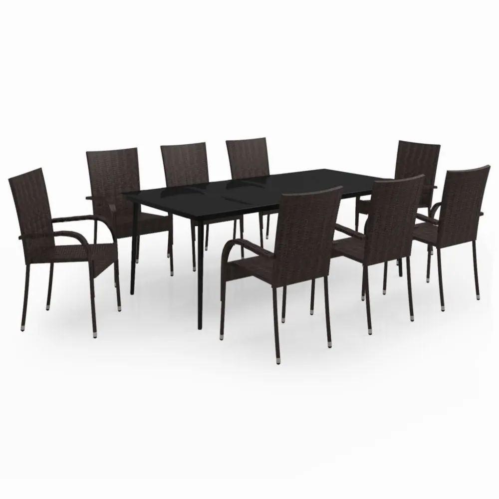Set Completo de Jardín con vidaXL juego de comedor para jardín 9 piezas marrón y negro
